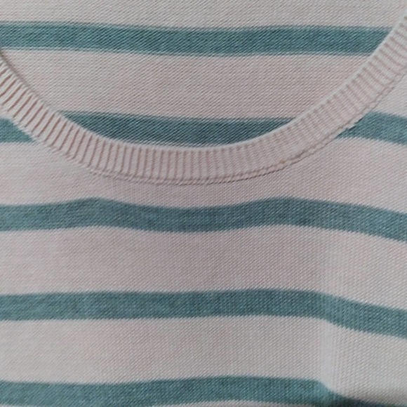 Talbots Petites Striped Knit Sweater Top Gray Pink 3/4 Sleeve - Picture 3 of 7